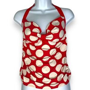 Lauren Ralph Lauren Tankini Polka Dot Halter Swim Top Sweetheart Red‎ White 14